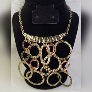 CHICO'S Brass and Copper Metallic Dangle Circle Choker Necklace